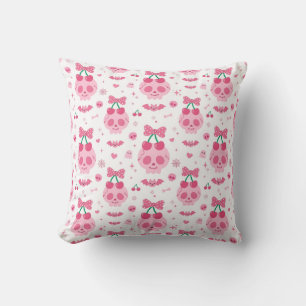 Cute Pink Halloween Skull Throw Pillow - Kawaii Ch
