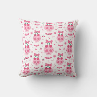 Cute Pink Halloween Skull Throw Pillow - Kawaii Ch