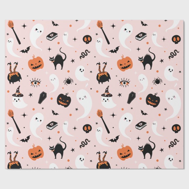 Cute Pink Halloween  Wrapping Paper (Flat)
