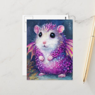 Cute Pink Hamster Dragon Postcard