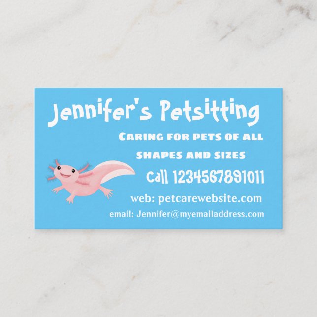 Cute pink happy axolotl business card (Front)