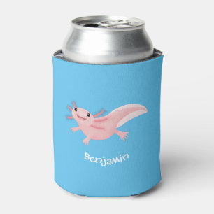 Cute pink happy axolotl can cooler