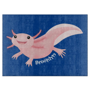 Cute pink happy axolotl cartoon cutting board