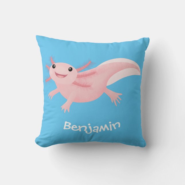 Cute pink happy axolotl cushion (Front)