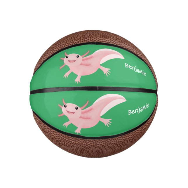 Cute pink happy axolotl mini basketball (Front)