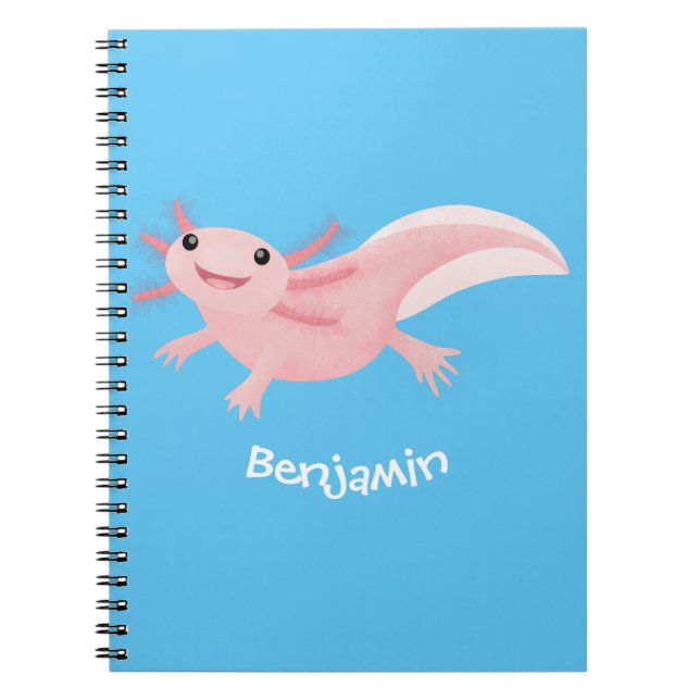 Cute pink happy axolotl notebook (Front)