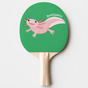Cute pink happy axolotl ping pong paddle