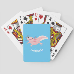 Cute pink happy axolotl playing cards