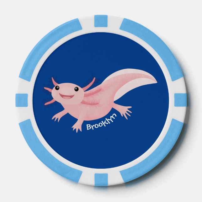 Cute pink happy axolotl  poker chips (Front)