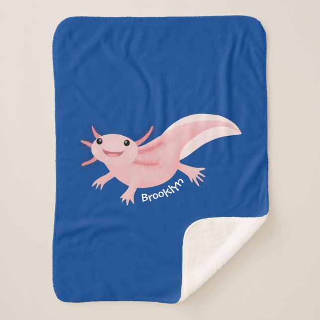 Cute pink happy axolotl sherpa blanket (Front)