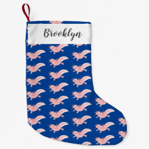 Cute pink happy axolotl small christmas stocking