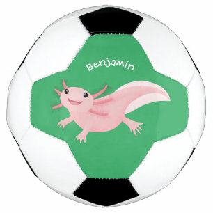 Cute pink happy axolotl soccer ball