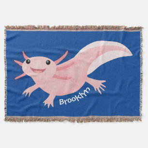 Cute pink happy axolotl throw blanket