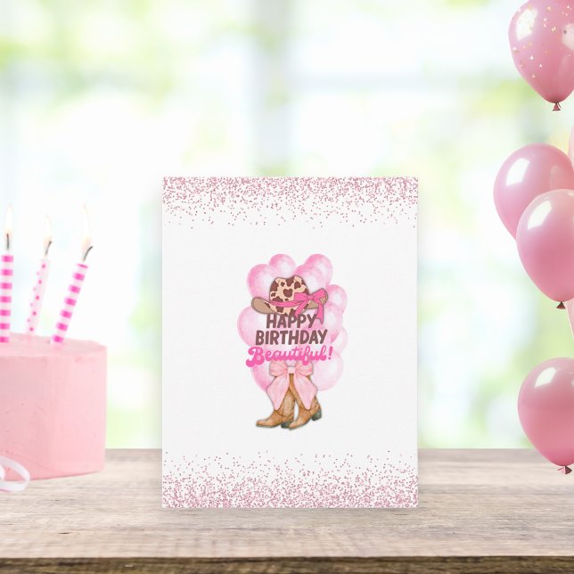 Cute Pink Happy Birthday Beautiful Girly Cowgirl  Card (Creator Uploaded)
