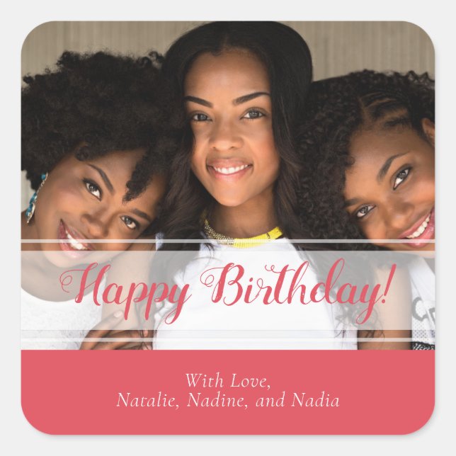 Cute Pink Happy Birthday Custom Best Friend Photo  Square Sticker (Front)