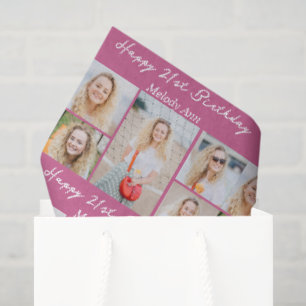 Cute Pink Happy Birthday Photo Collage Custom Tissue Paper