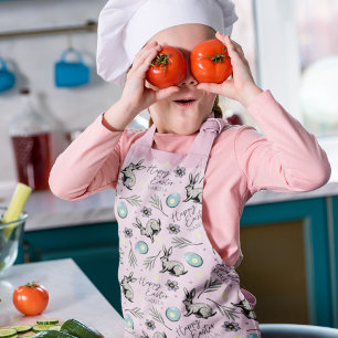 Cute Pink Happy Easter Bunny and Egg Apron