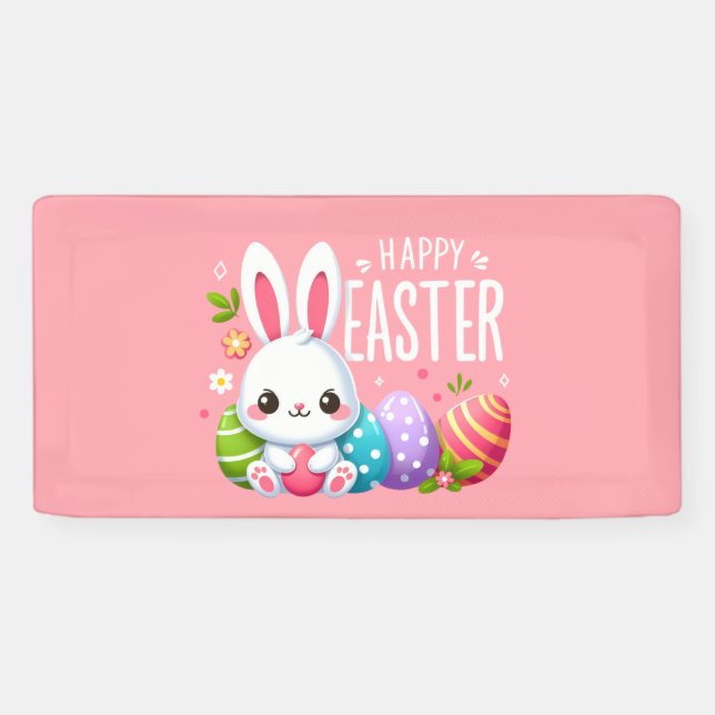 Cute, pink happy Easter bunny Banner (Horizontal)