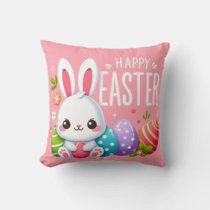 Cute, pink happy Easter bunny Cushion