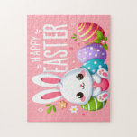 Cute, pink happy Easter bunny Jigsaw Puzzle<br><div class="desc">hoppy spring</div>