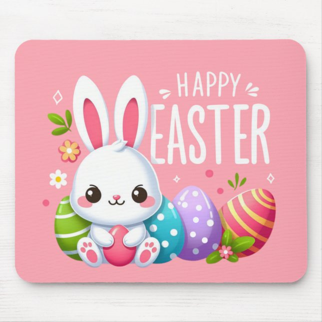 Cute, pink happy Easter bunny Mouse Pad (Front)