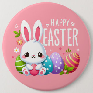 Cute, pink Happy Easter bunny Mug 6 Cm Round Badge