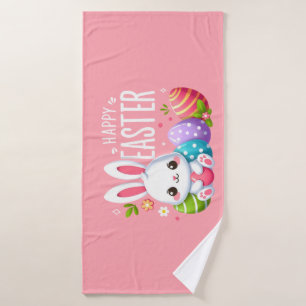 Cute, pink Happy Easter bunny Mug Bath Towel