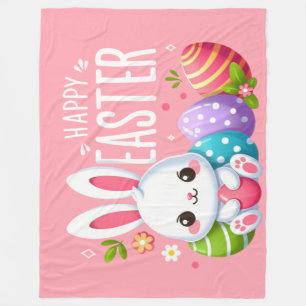 Cute, pink Happy Easter bunny Mug Fleece Blanket