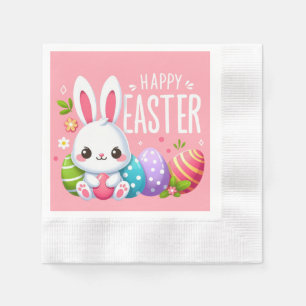 Cute, pink Happy Easter bunny Napkin