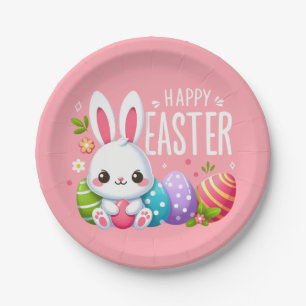 Cute, pink happy Easter bunny Paper Plate