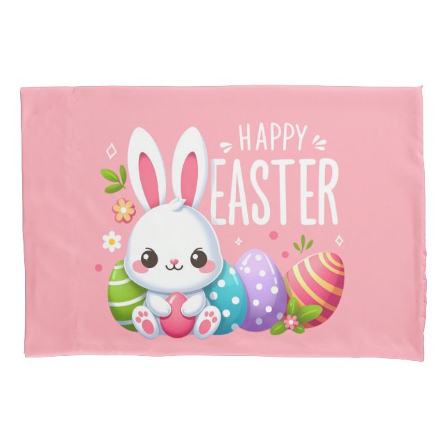 Cute, pink Happy Easter bunny  Pillowcase (Front)