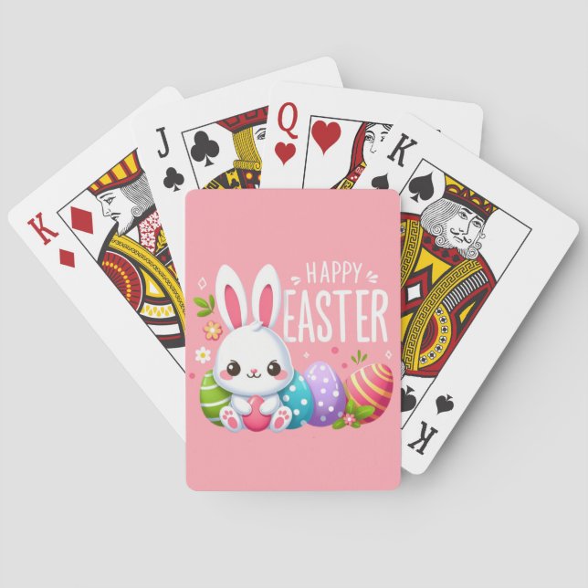 Cute, pink happy Easter bunny Playing Cards (Back)