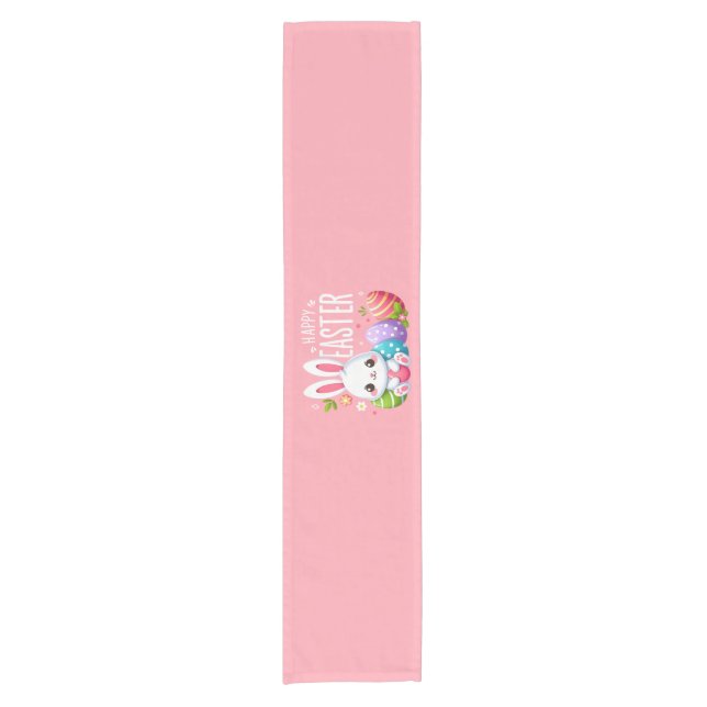Cute, pink Happy Easter bunny  Short Table Runner (Front)