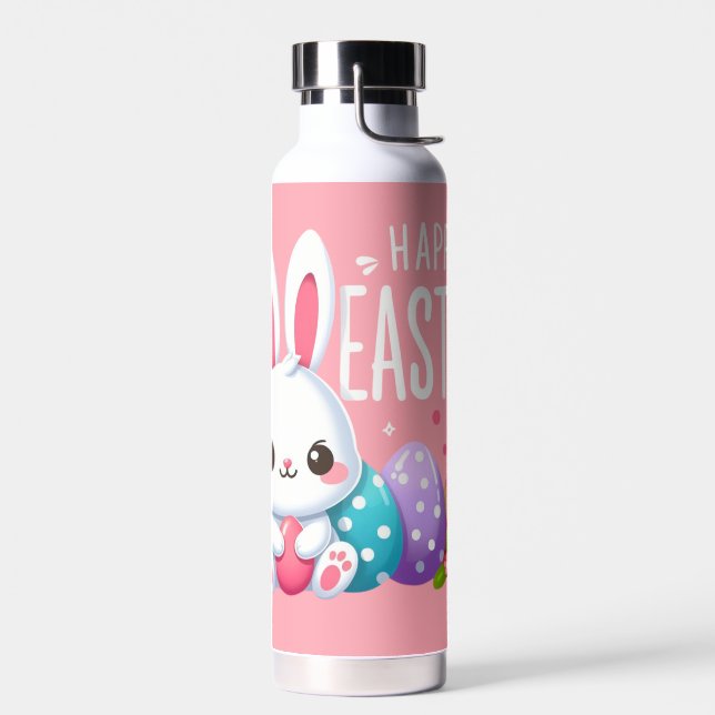 Cute, pink Happy Easter bunny Water Bottle (Left)