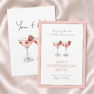 Cute Pink Happy Galentine's Day Bestie Cocktails Holiday Card