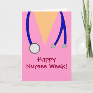 Cute Pink Happy Nurses Week Scrubs and Stethoscope Card