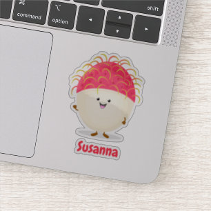 Cute pink happy rambutan cartoon illustration