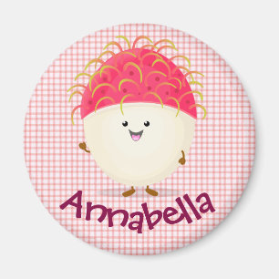Cute pink happy rambutan cartoon illustration magnet