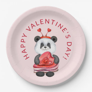 Cute Pink Happy Valentines Day Party Paper Plate