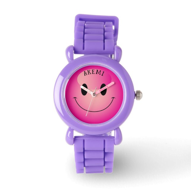 Cute Pink Harajuku Smiling Emoji Face Watch (Front)