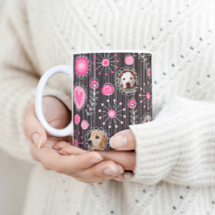 Cute Pink Heart and Flower Dog Mum Photo Collage  Coffee Mug