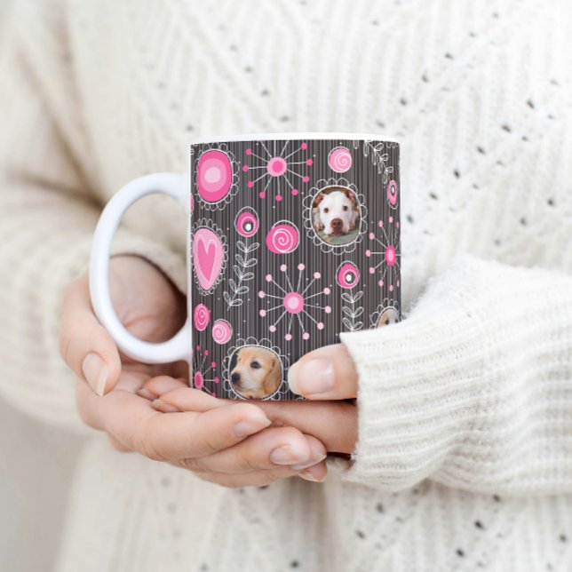 Cute Pink Heart and Flower Dog Mum Photo Collage  Coffee Mug (Creator Uploaded)
