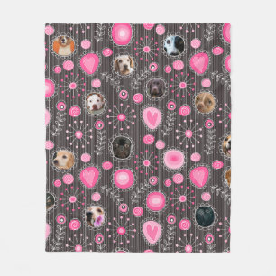 Cute Pink Heart and Flower Dog Mum Photo Collage  Fleece Blanket