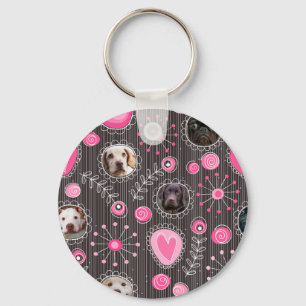 Cute Pink Heart and Flower Dog Mum Photo Collage  Key Ring
