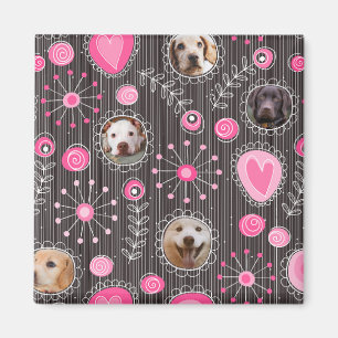 Cute Pink Heart and Flower Dog Mum Photo Collage Magnet