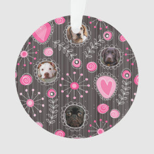 Cute Pink Heart and Flower Dog Mum Photo Collage Ornament