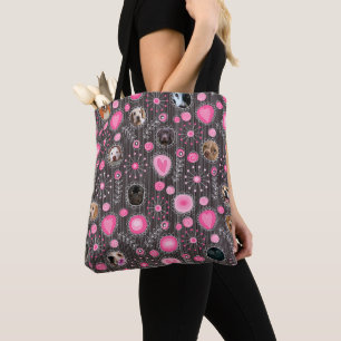Cute Pink Heart and Flower Dog Mum Photo Collage Tote Bag