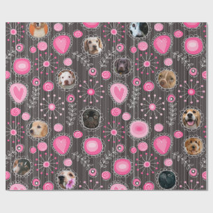 Cute Pink Heart and Flower Dog Mum Photo Collage  Wrapping Paper
