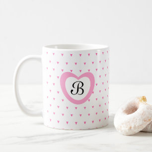 Cute Pink Heart and Triangle Confetti Initial Coffee Mug