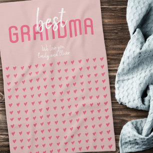 Cute Pink Heart Best Grandma Mother`s Day Tea Towel